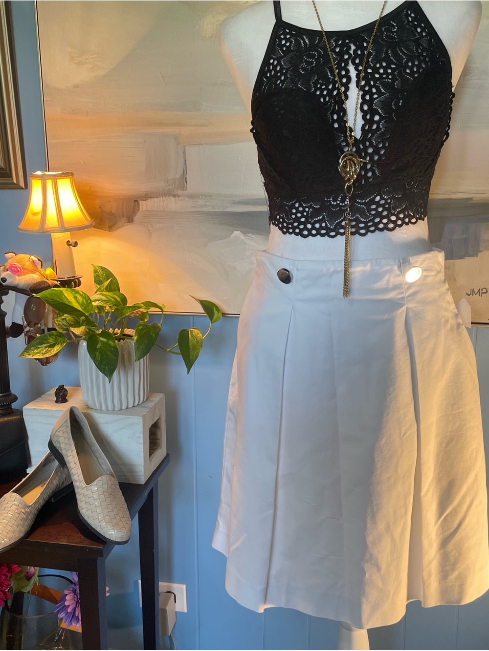 Rafaella White A-Line Skirt with Button-Front Detail